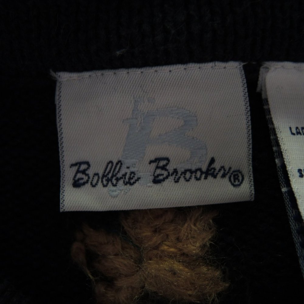 Bobbie Brooks Embroidered Sweater Dark Blue with Flowers & Leaves Size Medium - Picture 7 of 10